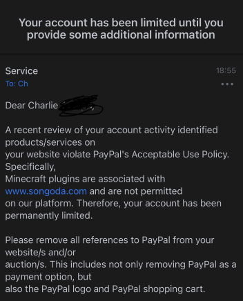 Under limited 18 account paypal 